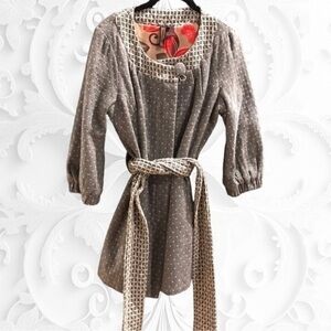 Vintage Nelli USA By Janice Jaraicie Wool Button Up Satin Interior Waist Tie Lrg